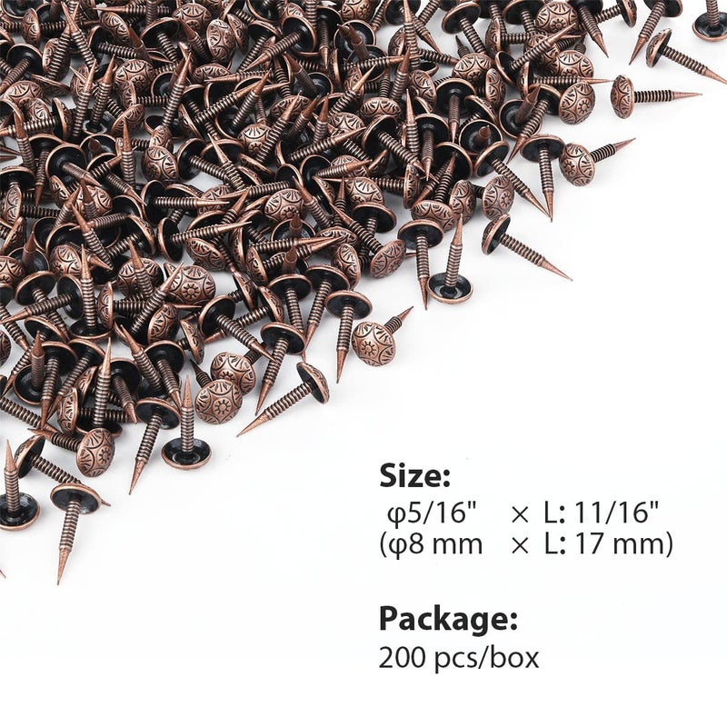 Homdire Upholstery Tacks With Small Head  5/16 Inch Vintage Furniture Tacks Nails For Upholstery  200Pcs Mini Decorative Nails With Threaded Leg  Sofa Tacks For Woods (Red Copper) - Image 5