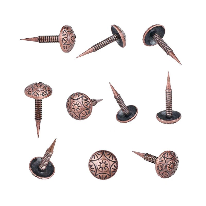 Homdire Upholstery Tacks With Small Head  5/16 Inch Vintage Furniture Tacks Nails For Upholstery  200Pcs Mini Decorative Nails With Threaded Leg  Sofa Tacks For Woods (Red Copper) - Image 1