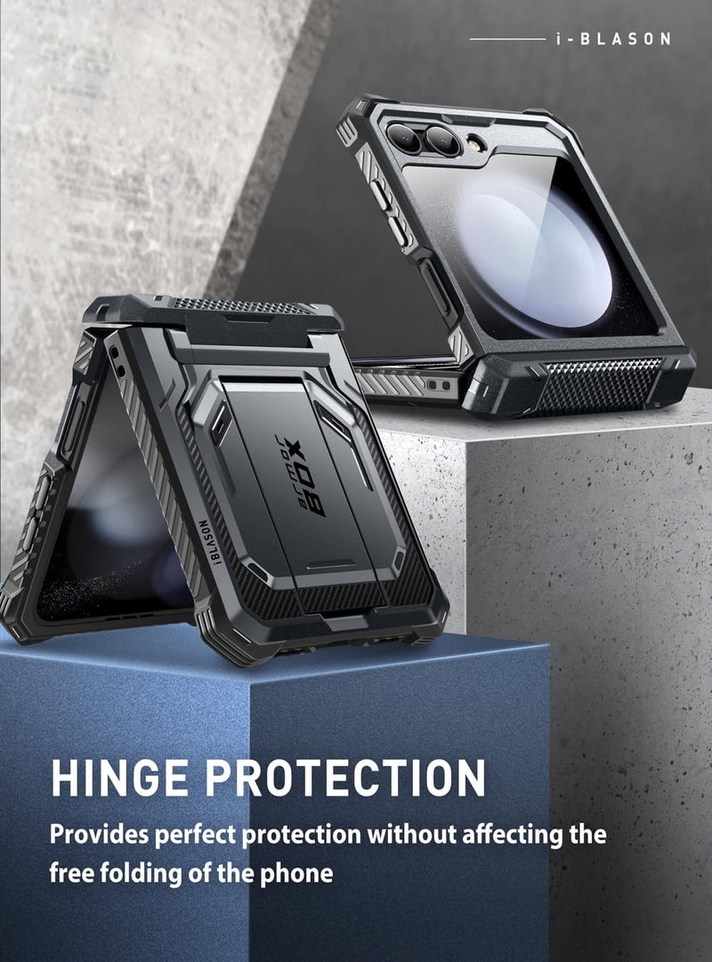 i-Blason for Samsung Galaxy Z Flip 5 Case with Stand, [Built-in Screen Protector] [Hinge Protection], Full-Body Protection Magnetic Phone Case for Galaxy Z Flip 5, Black - Image 3
