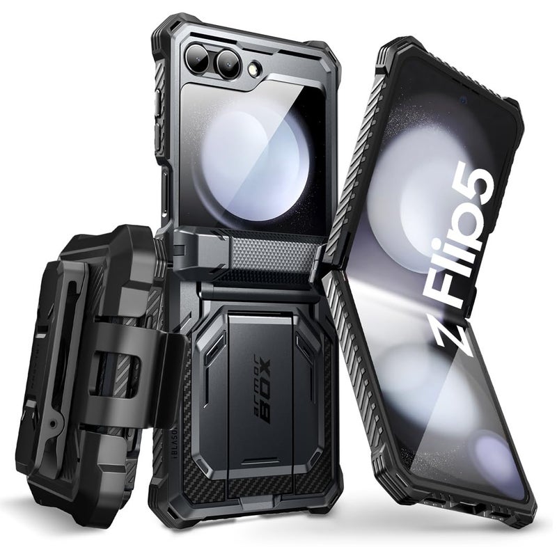 i-Blason for Samsung Galaxy Z Flip 5 Case with Stand, [Built-in Screen Protector] [Hinge Protection], Full-Body Protection Magnetic Phone Case for Galaxy Z Flip 5, Black - Image 1