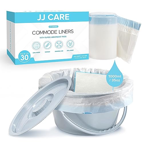 أكياس بطانة مرحاض جانبي من JJ CARE مع وسادات ماصة عبوة من 30 كيس مرحاض للبالغين 16x21 قابلة للنقل دلو مرحاض كرسي مرحاض أكياس مرحاض قابلة للتخلص منها للجانب السرير