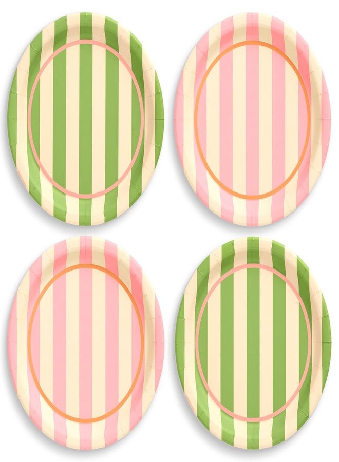xo, Fetti Pink and Green Striped Cabana Plates - 24 Paper Plates, 9" | Birthday, Retro Theme, Preppy Decor, Palm Royale, Summer - Image 1