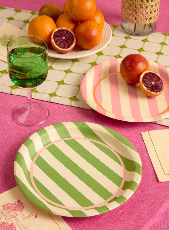 xo, Fetti Pink and Green Striped Cabana Plates - 24 Paper Plates, 9" | Birthday, Retro Theme, Preppy Decor, Palm Royale, Summer - Image 4