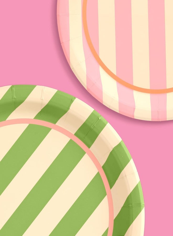 xo, Fetti Pink and Green Striped Cabana Plates - 24 Paper Plates, 9" | Birthday, Retro Theme, Preppy Decor, Palm Royale, Summer - Image 5