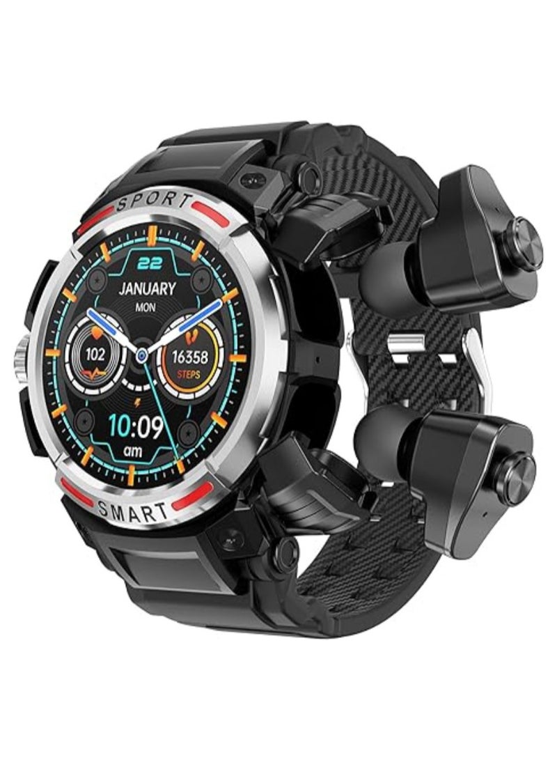 AROAQ GT100 2 in 1 Smartwatch with TWS Earbuds 1.43 Inch 128MB Round Waterproof Music MP3 Speaker NFC Smart Watch Bluetooth Headphones Health Monitor Sports Fitness Tracker  - Image 1