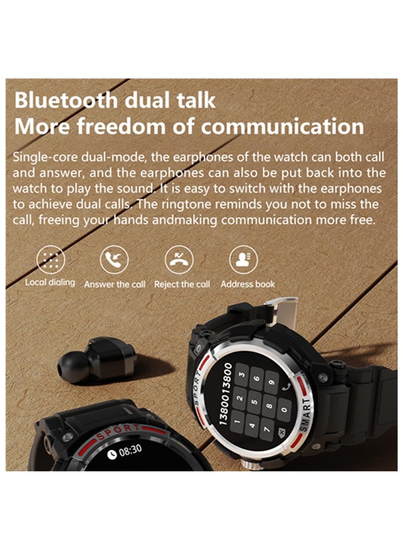 AROAQ GT100 2 in 1 Smartwatch with TWS Earbuds 1.43 Inch 128MB Round Waterproof Music MP3 Speaker NFC Smart Watch Bluetooth Headphones Health Monitor Sports Fitness Tracker  - Image 3