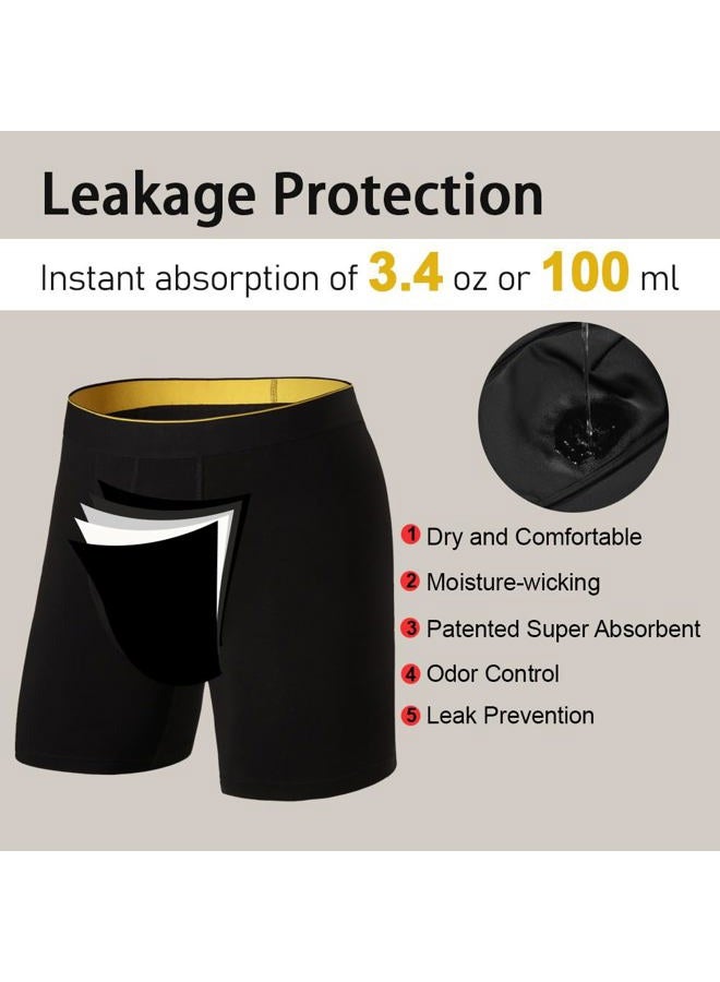 BATTEWA Full Coverage Incontinence Underwear for Men Overnight Leak Proof Boxer Briefs Protective Panties for Male Bladder Control Absorbency 100ml, 3Pack (XL, Black) - Image 2