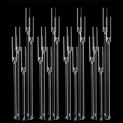 Fullvaseer 4pcs 5 Arm Acrylic CandelabraClear Candle Holder for Wedding457inch Tall Floor Candle Holders for Ceremony Birthday Party Home Decoration Fit 08 LED Candles