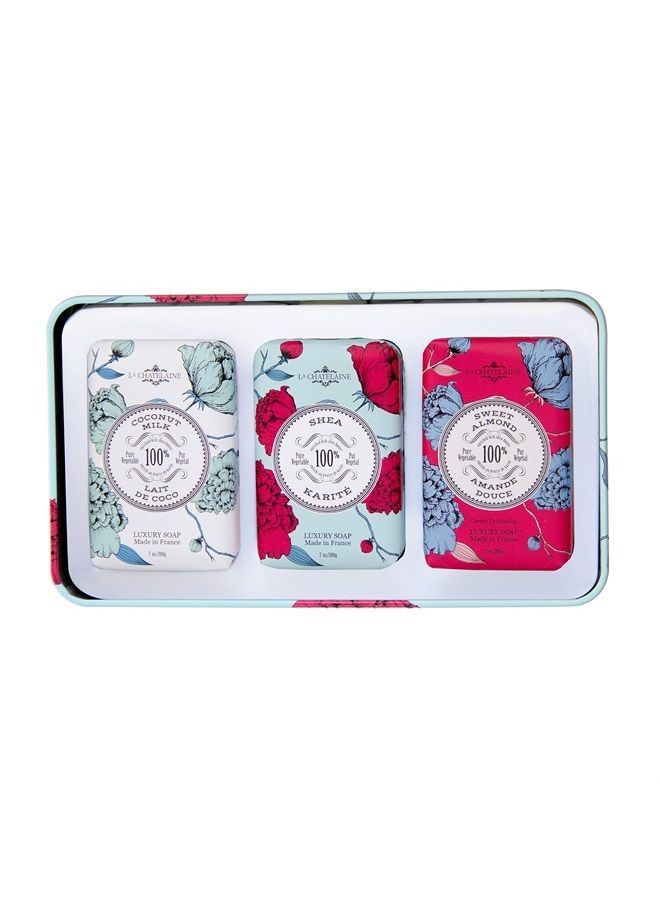La Chatelaine Luxury Bar Soap Trio Gift Set Tin | Natural Shea Butter Formula | Valentines Day Gifts for Her | 7 oz (Coconut Milk, Shea, Sweet Almond) - Image 3