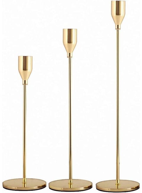 Gold Candle Holders Set Of 3 For Taper Candles, Decorative Candlestick Holder For Wedding, Dinning, Party, Coffee Table Decoration Fits 3/4 Inch Thick Candle&Led Candles (Thick Metal Candlestick)