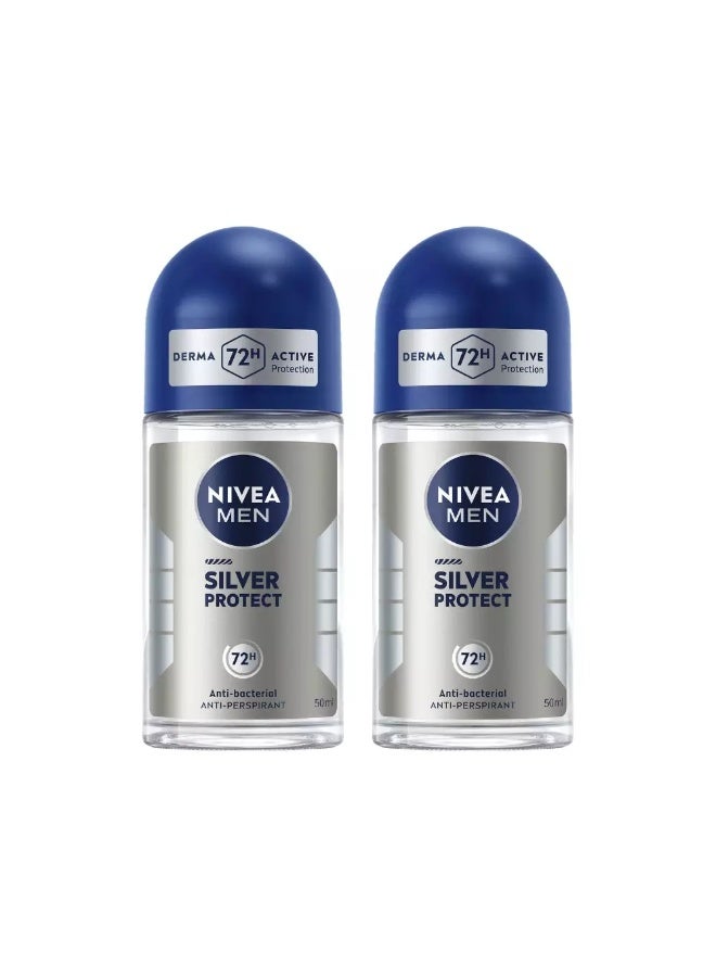 Nivea Men Silver Protect Antibacterial Anti-perspirant Roll on- 2X50ml