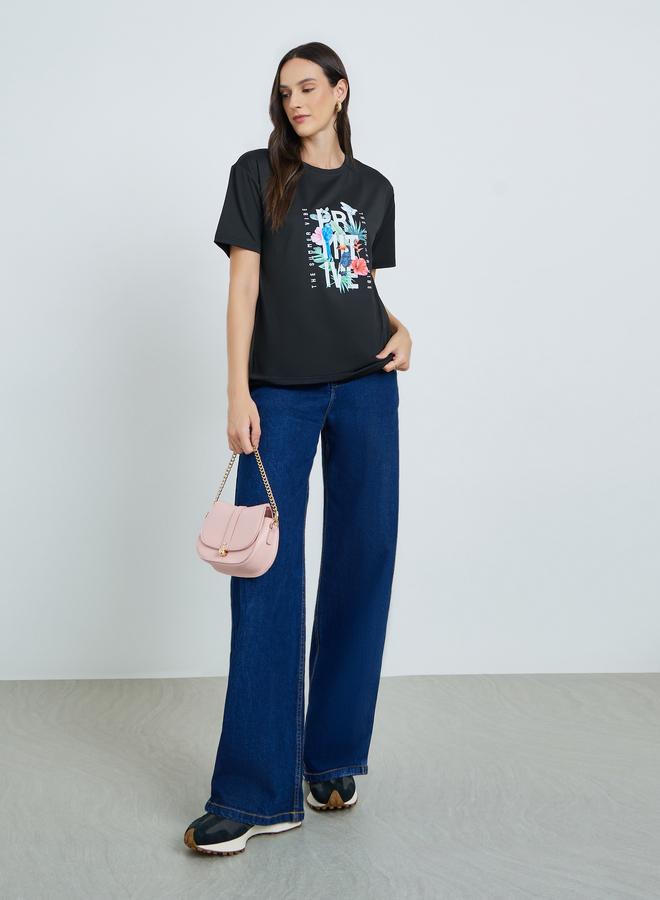 Take Two Black Tropical Print Short Sleeve T-Shirt - Image 2