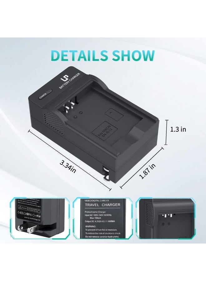 LP EN-EL12 LP Battery Charger, Compatible with Nikon COOLPIX A900,W300,W300s,S1100pj,S1200pj,AW120,AW120s,AW130,AW130s,P330,P340,S9700,S9700s,S9900,S9900s,KeyMission 170,KeyMission 360 Cameras and More - Image 5