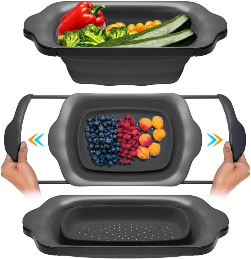Comfify Over-the-Sink Colander with Handles – Sleek Plastic Black Kitchen Strainer for Pasta, Vegetables & Fruits – Space-Saving Design – 17.1 x 10.1 x 1.4 Inches - Image 1