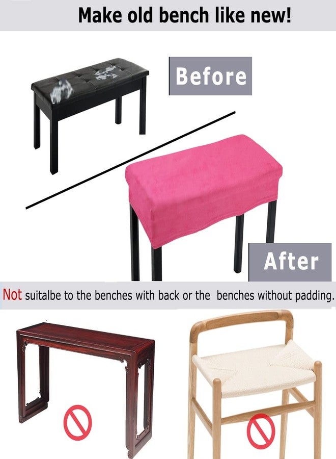 SINOSSO Soft Velvet Piano Bench Cover, (20"- 26.5") L x (11.8"- 15.7") W Rectangle Stretch Washable Stool Upholstered Protector Slipcover, (S, Hot Pink) - Image 5