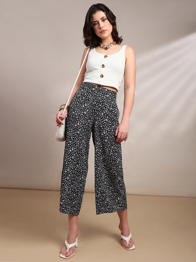 De Moza Black Spot Print Woven Rayon Pants - Image 1