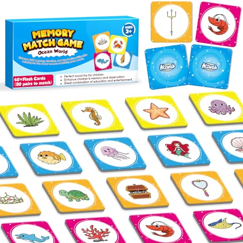 Aizweb Match GameMemory Game40 Pcs Toddler Card Games for Boys Girls Kids Ages 3 4 5 6Flash Cards for Preschool Kindergarten Learning ActivitiesEducational Toys Homechool Supplies - Image 1