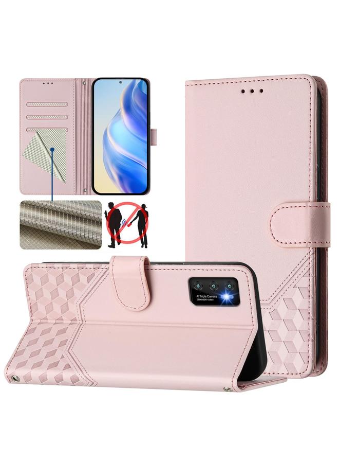 زبون جراب هاتف Cubot P50 المصنوع من الجلد بنقش قرص العسل بتقنية RFID - Image 1