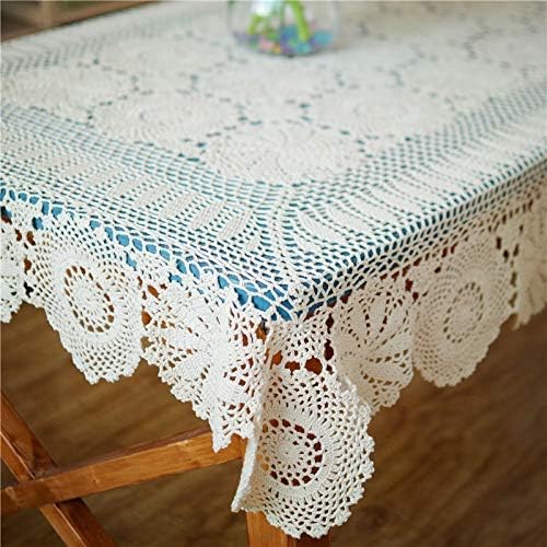 USTIDE White Floral Lace Crochet Tablecloths Cotton Rectangle Kitchen Tablecloth Party Wedding Table Covers 59x78inches - Image 5