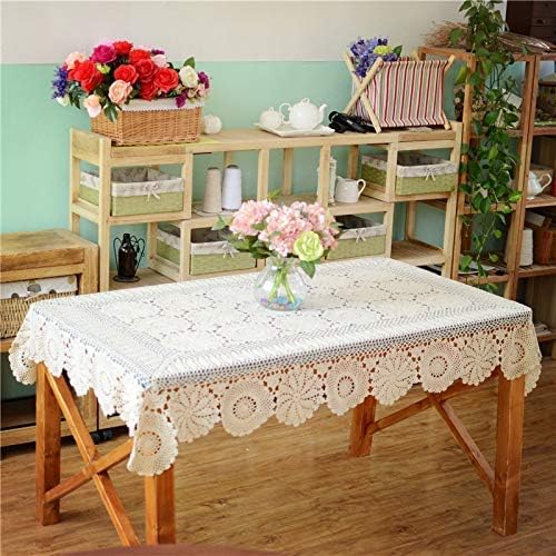 USTIDE White Floral Lace Crochet Tablecloths Cotton Rectangle Kitchen Tablecloth Party Wedding Table Covers 59x78inches - Image 2