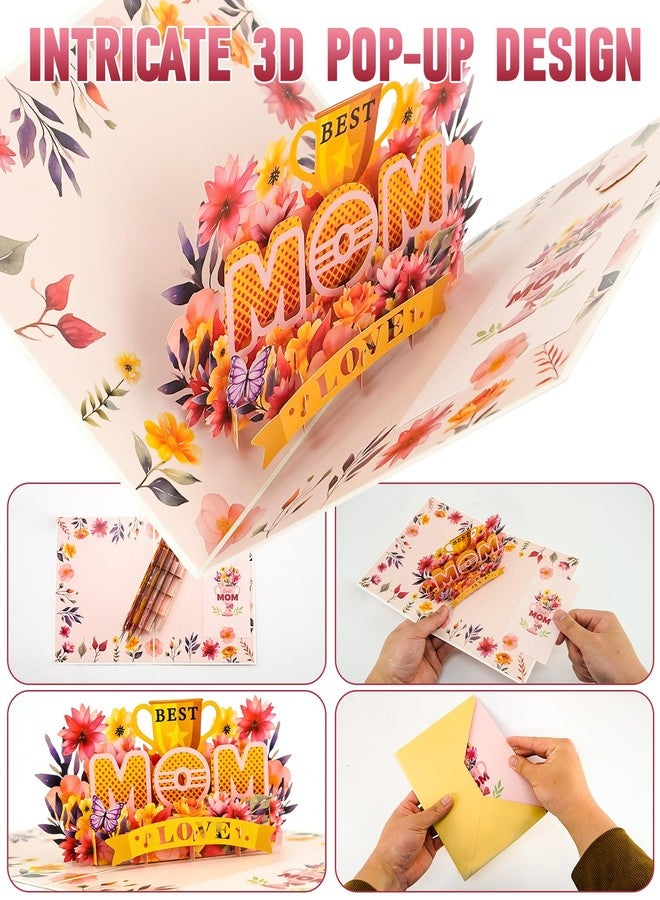 Sipthene Mothers Day Card - 3D Pop Up Best Mom Greeting Card with Trophy & Flowers - Large 8x6 Handcrafted Happy Mother's Day Card, Mothers Day Gifts for Wife, Grandma, Envelope and Note Tag - Image 5