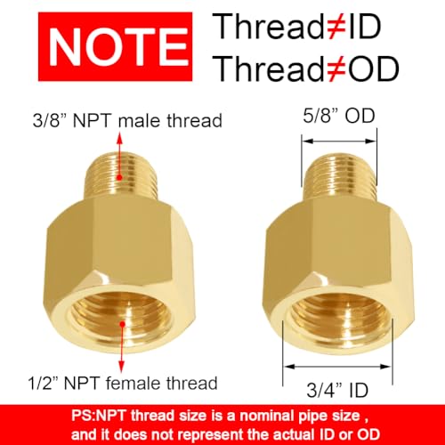 Joywayus 1/2" NPT Thread Female × 3/8" NPT Thread Male Brass Pipe Fitting Adapter - Image 2