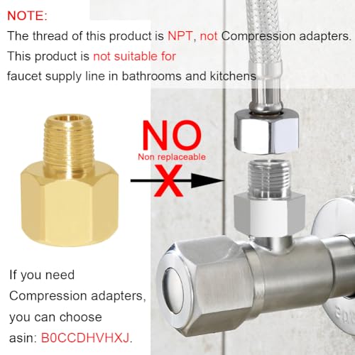 Joywayus 1/2" NPT Thread Female × 3/8" NPT Thread Male Brass Pipe Fitting Adapter - Image 3