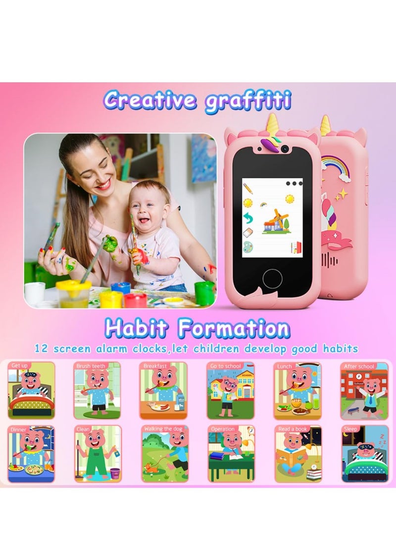 بيبي لاند هدايا الهواتف الذكية للأطفال للبنات الفتاة الذين تتراوح أعمارهم بين 3-8 ، ألعاب تعلم طفل مع ألعاب تعليمية يونيكورن ، مع بطاقة 8G SD - Image 4