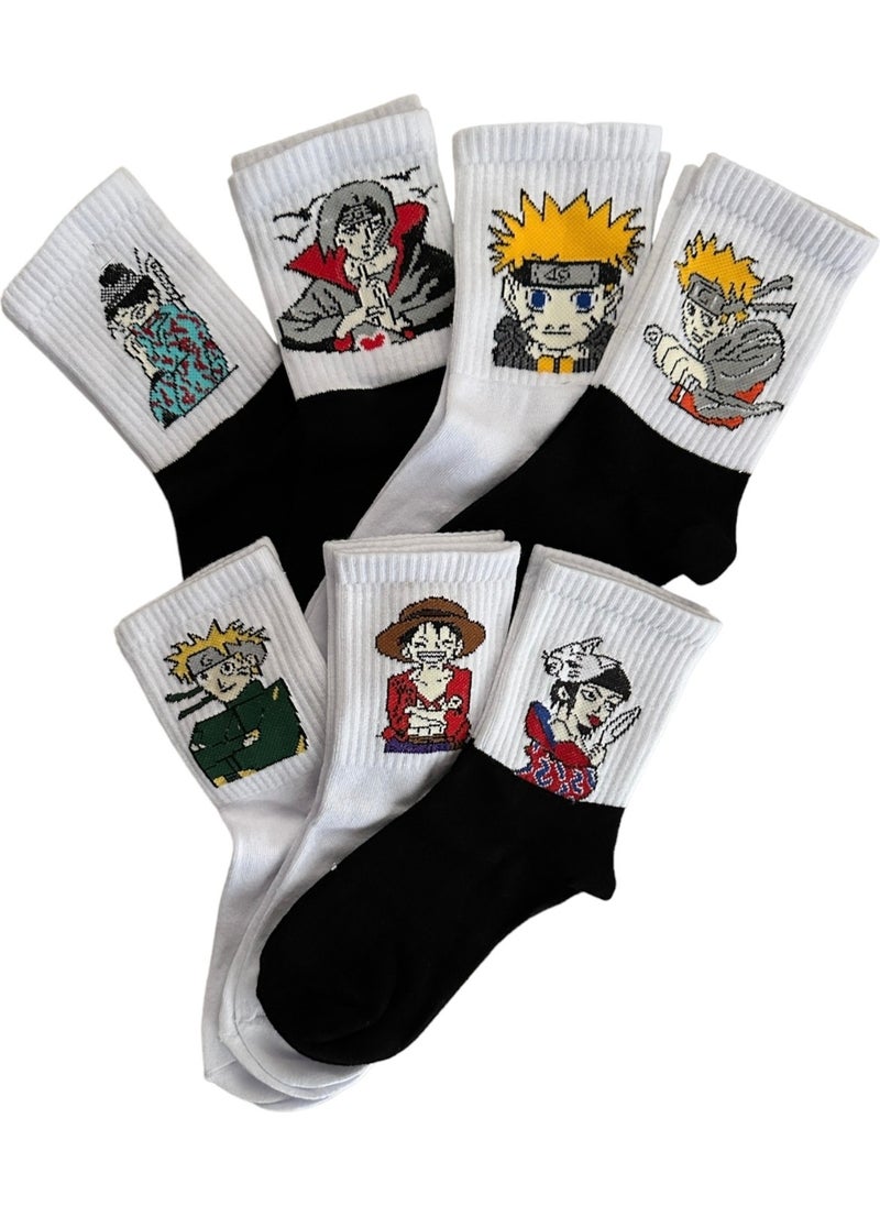 Çorap Dünyam - My Sock World Set of 7 Anime Naruto Uzumaki Patterned Colorful College Tennis Socks - Image 1