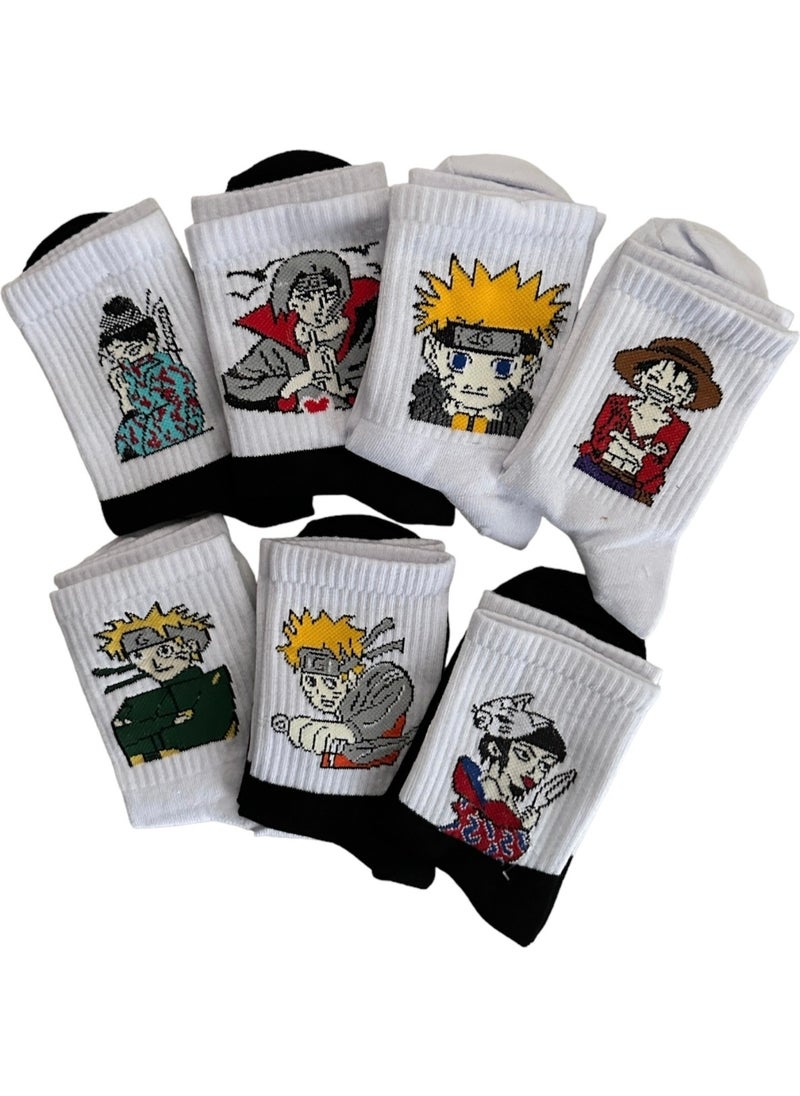 Çorap Dünyam - My Sock World Set of 7 Anime Naruto Uzumaki Patterned Colorful College Tennis Socks - Image 1
