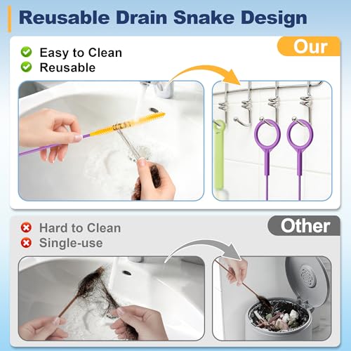 Drainsoon 35Inch Metal Drain Snake Hair Clog Remover Reusable Sink Snake Drain Hair Remover Tool Flexible BreakResistant Plumbing Snake Drain Cleaner for Shower Bathtub and Kitchen Sink 5 Pack - Image 3