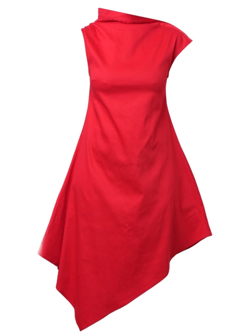 ميتامورفوزا فستان سهرة راقٍ من الساتان والقطن باللون الأحمر - Image 2