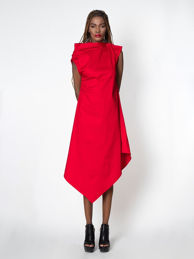 Metamorphoza Elegant Satin Cotton Red Dress - Image 1