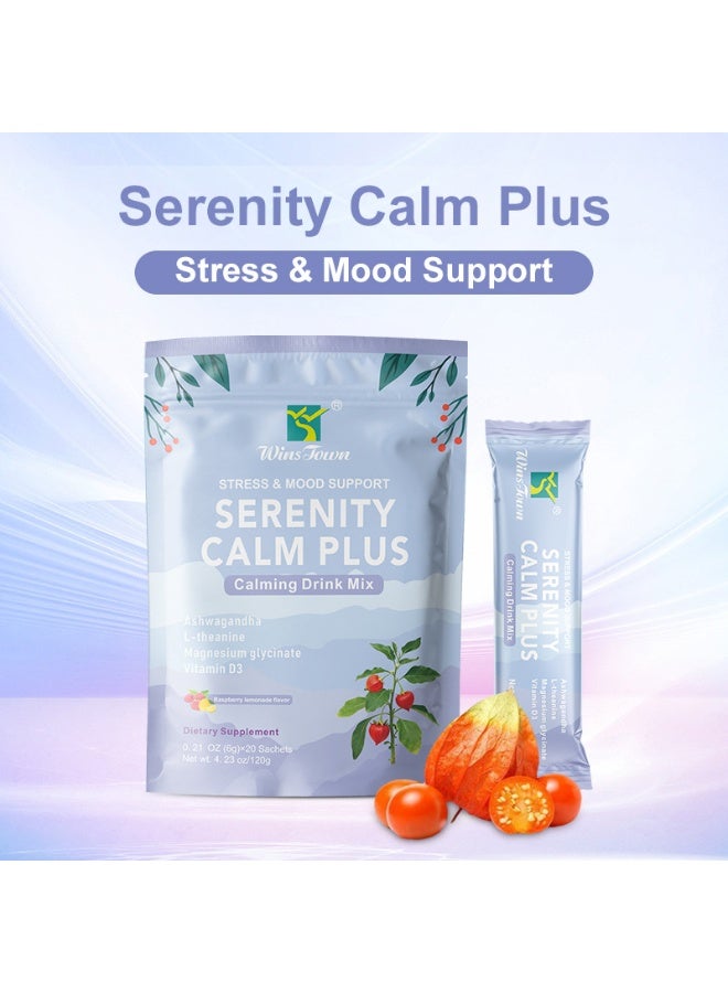 WinsTown Soothing and Calming Drink Powder, 21 Servings. Relieves stress and soothes emotions. Enriched with Ashwagandha, L-Theanine, Magnesium Glycine, and Vitamin D3. Halal and Kosher Certified. - Image 1