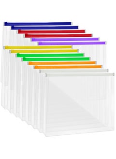 Yexiya 14 Pack Clear Plastic Zip Envelopes A4 Zipper Document Folder Letter Size File Folder Expanding Envelope Pouch For Paper Pencil Storage Office Supplies, 13 X 9.7 Inch(Bright Colors)  - Image 1