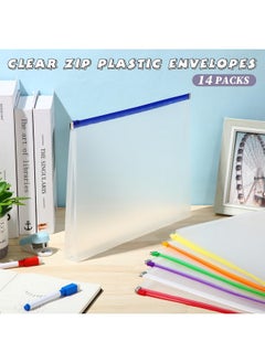Yexiya 14 Pack Clear Plastic Zip Envelopes A4 Zipper Document Folder Letter Size File Folder Expanding Envelope Pouch For Paper Pencil Storage Office Supplies, 13 X 9.7 Inch(Bright Colors)  - Image 5