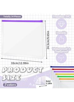 Yexiya 14 Pack Clear Plastic Zip Envelopes A4 Zipper Document Folder Letter Size File Folder Expanding Envelope Pouch For Paper Pencil Storage Office Supplies, 13 X 9.7 Inch(Bright Colors)  - Image 2