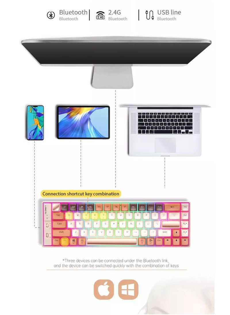 لانغتو - Outemu اللغة إل 10 لوحة مفاتيح ميكانيكية 69 مفتاحًا PBT Keycaps ثلاثي الوضع بلوتوث 5.0 + 2.4G لاسلكي + نوع سي برمجة ماكرو سلكية مخصصة التبديل الميكانيكية ل - البرتقالي COD - Image 1