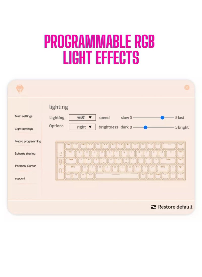 لانغتو - Outemu اللغة إل 10 لوحة مفاتيح ميكانيكية 69 مفتاحًا PBT Keycaps ثلاثي الوضع بلوتوث 5.0 + 2.4G لاسلكي + نوع سي برمجة ماكرو سلكية مخصصة التبديل الميكانيكية ل - البرتقالي COD - Image 1