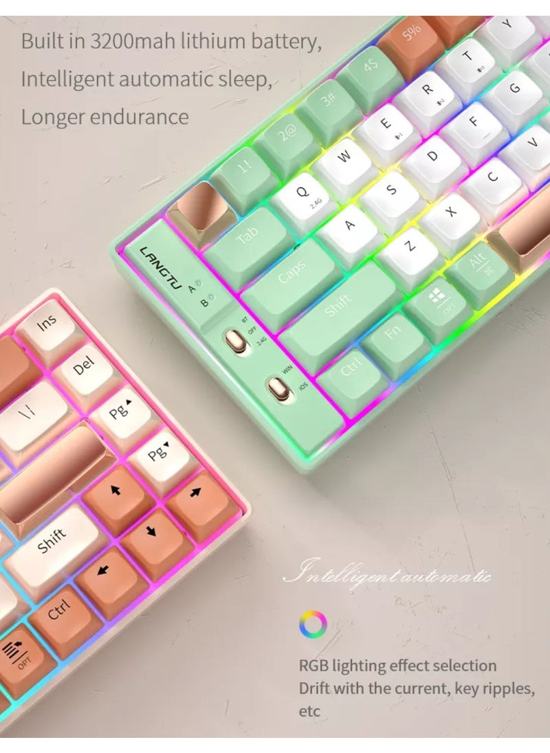 لانغتو - Outemu اللغة إل 10 لوحة مفاتيح ميكانيكية 69 مفتاحًا PBT Keycaps ثلاثي الوضع بلوتوث 5.0 + 2.4G لاسلكي + نوع سي برمجة ماكرو سلكية مخصصة التبديل الميكانيكية ل - البرتقالي COD - Image 1