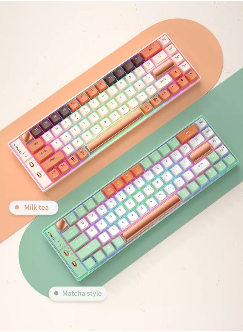 لانغتو - Outemu اللغة إل 10 لوحة مفاتيح ميكانيكية 69 مفتاحًا PBT Keycaps ثلاثي الوضع بلوتوث 5.0 + 2.4G لاسلكي + نوع سي برمجة ماكرو سلكية مخصصة التبديل الميكانيكية ل - البرتقالي COD - Image 1