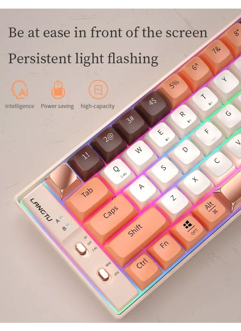 لانغتو - Outemu اللغة إل 10 لوحة مفاتيح ميكانيكية 69 مفتاحًا PBT Keycaps ثلاثي الوضع بلوتوث 5.0 + 2.4G لاسلكي + نوع سي برمجة ماكرو سلكية مخصصة التبديل الميكانيكية ل - البرتقالي COD - Image 1