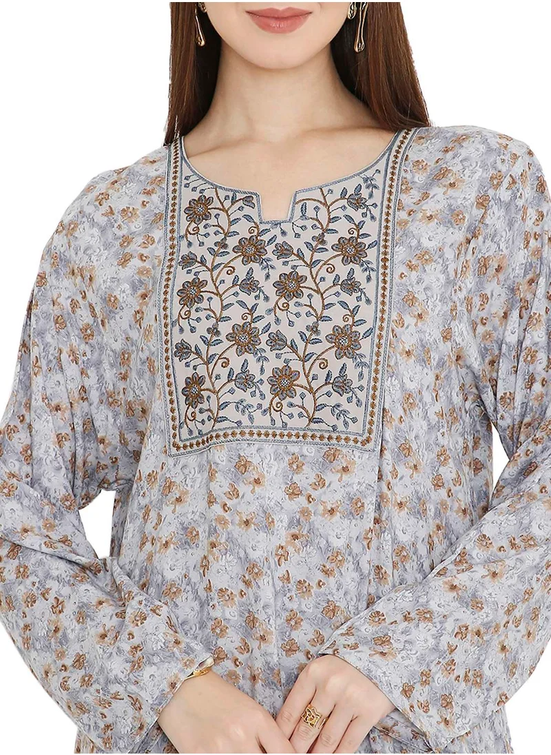 HANA & SARA UNIQUE LONG PRINTED WITH STYLISH THREAD EMBROIDERY ELEGANT ARABIC KAFTAN JALABIYA DRESS