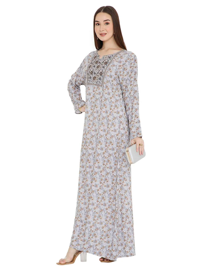 HANA & SARA UNIQUE LONG PRINTED WITH STYLISH THREAD EMBROIDERY ELEGANT ARABIC KAFTAN JALABIYA DRESS