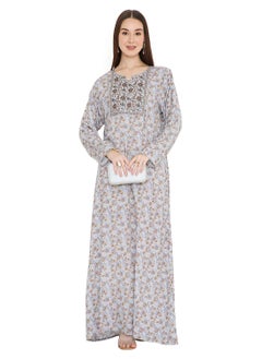 HANA & SARA UNIQUE LONG PRINTED WITH STYLISH THREAD EMBROIDERY ELEGANT ARABIC KAFTAN JALABIYA DRESS  - Image 3
