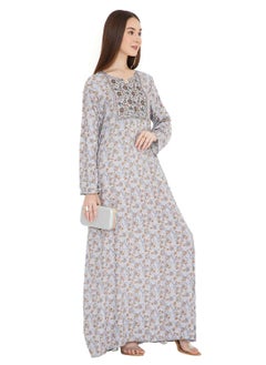 HANA & SARA UNIQUE LONG PRINTED WITH STYLISH THREAD EMBROIDERY ELEGANT ARABIC KAFTAN JALABIYA DRESS  - Image 1