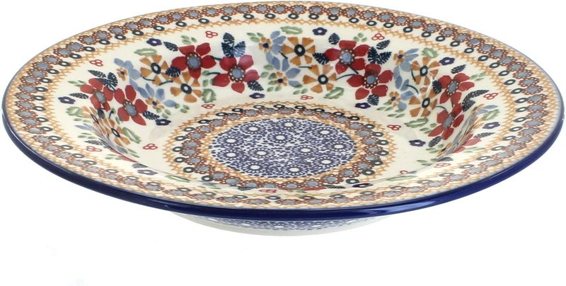 Blue Rose Pottery Blue Rose Polish Pottery Red Daisy Soup Plate - Image 1