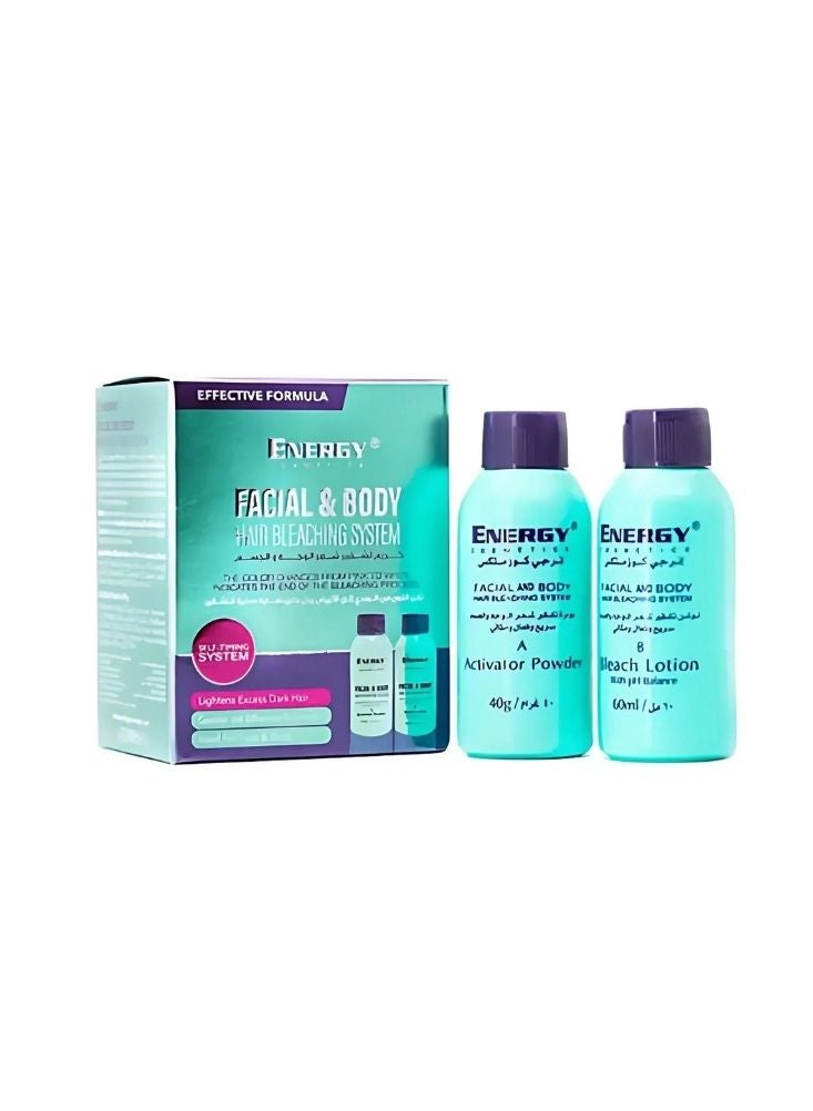 إينرجي نظام تبييض شعر الوجه والجسم من إنرجي - مجموعة ٤٠ غرام + ٦٠ مل