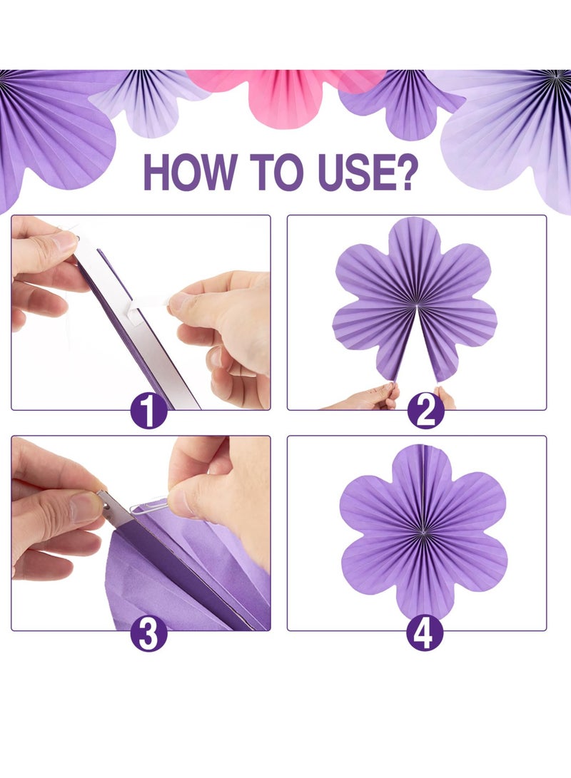 دايتويز زينة زهور ورقية للحائط، مراوح ورقية بنفسجية، ديكور للفصول الدراسية، ديكور خلفية زهور ورقية، مراوح ورقية معلقة، ديكور جدار زهور وردي، مجموعة من 9 قطع. - Image 3