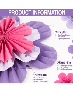 Daytoyz Paper Flowers Decorations for Wall Purple Paper Fans Classroom Decoration Paper Floral Backdrop Decor Paper Fans Decoration Hanging Paper Fans Pink Flower Wall Decor, Set of 9  - Image 2